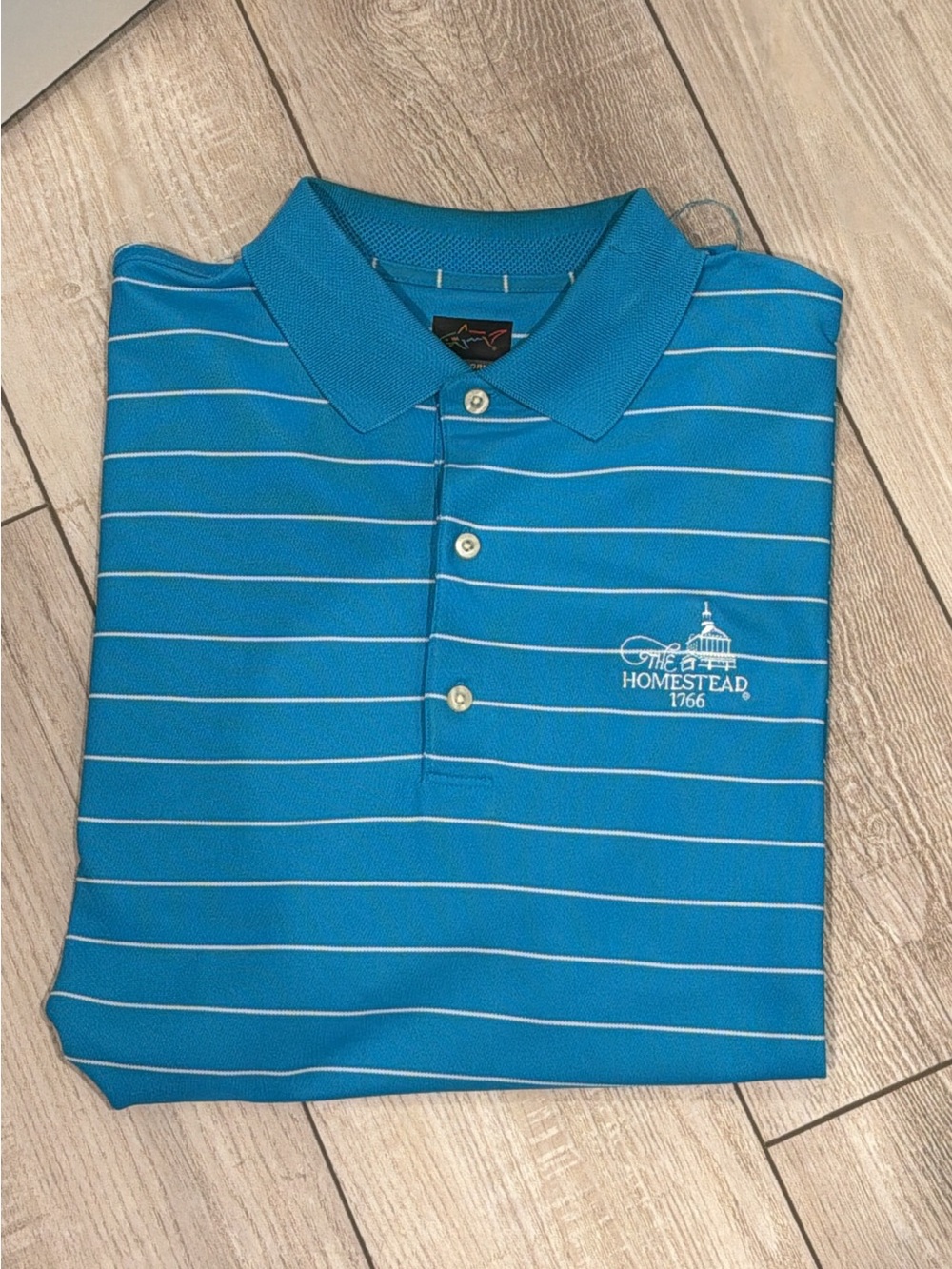Greg Norman Collection Teal Stripe Polo with White Accents